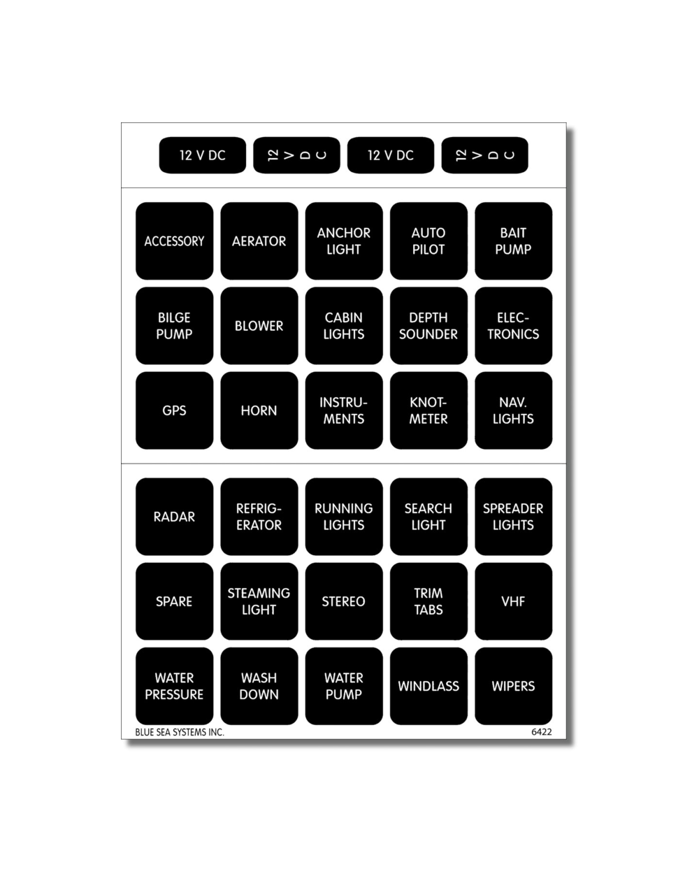 Blue Sea Systems Label Kit DC H2O 30 Square Blk V1 (Bulk)