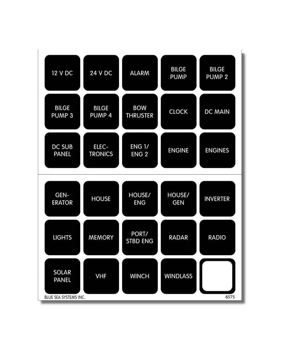 Blue Sea Systems Label Kit DC H2O 30 Square Blk V2