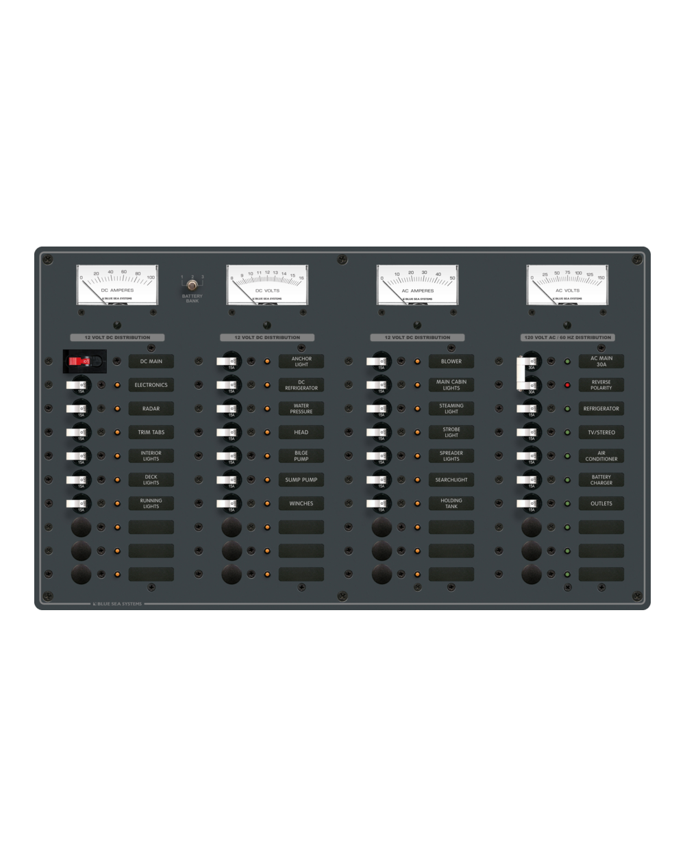 Blue Sea Systems Panel 120VAC 10pos/12VDC 30pos