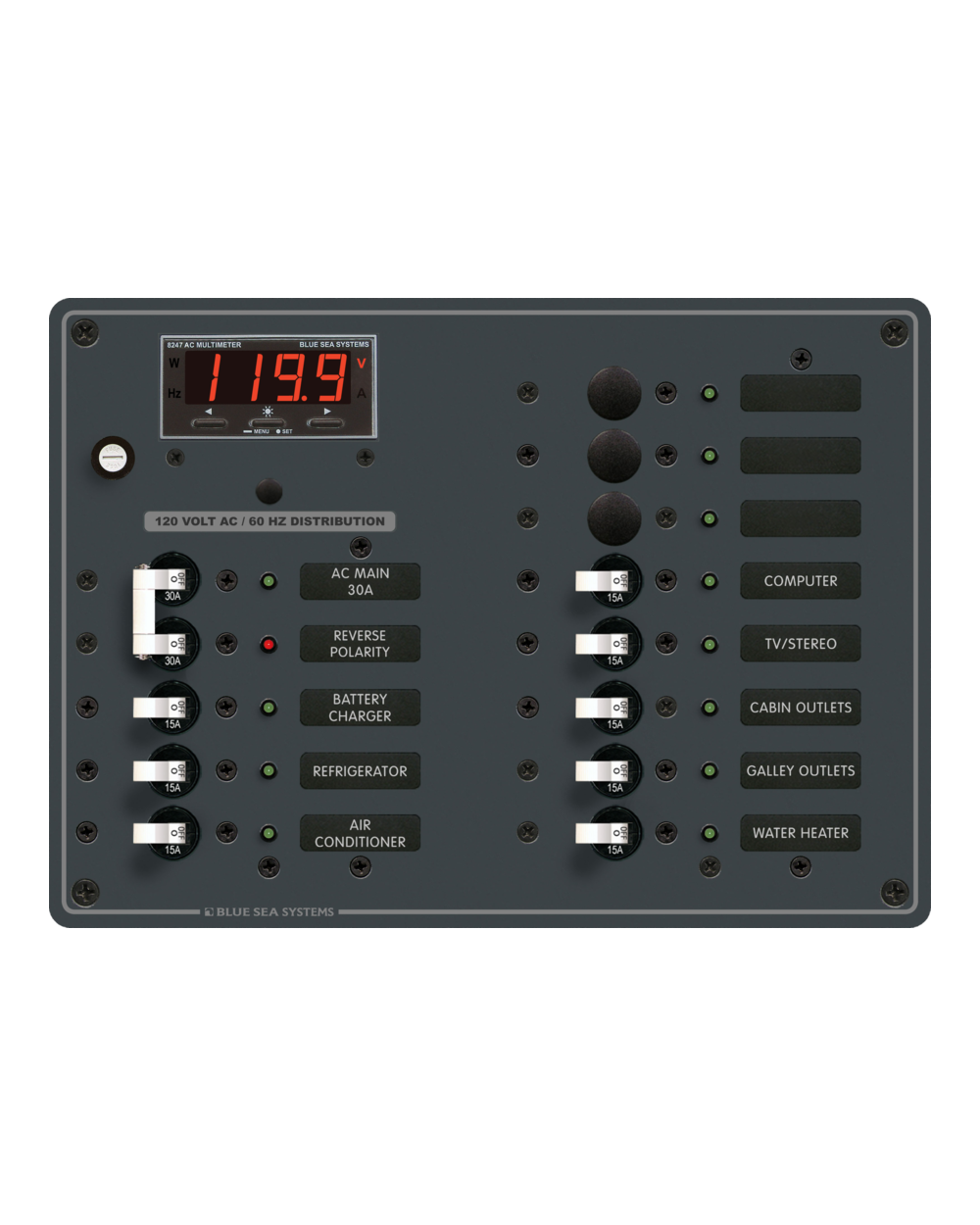 Blue Sea Systems Panel 120VAC 13pos w/Main DMM