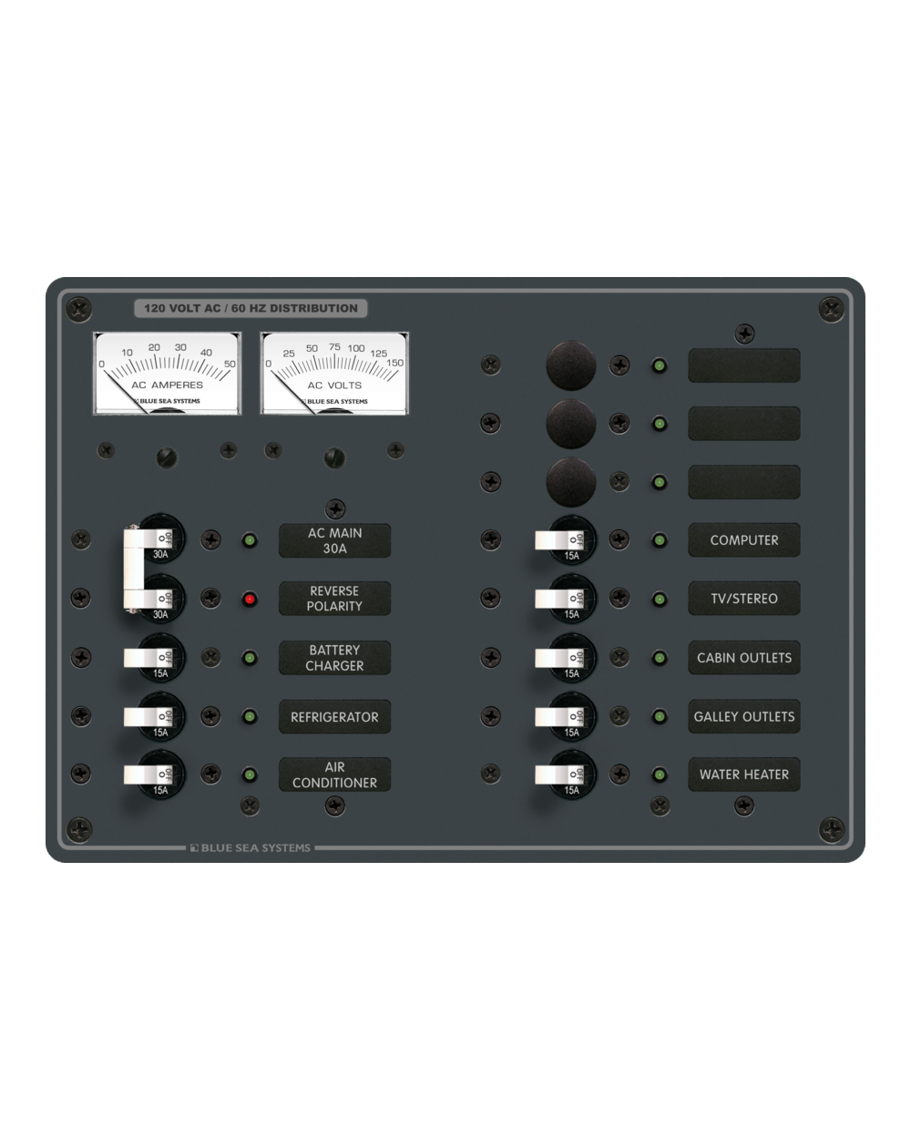 Blue Sea Systems Panel 120VAC 13pos w/Main V/Amtr