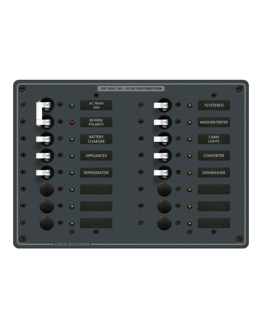 Blue Sea Systems Panel 120VAC 16pos w/Main