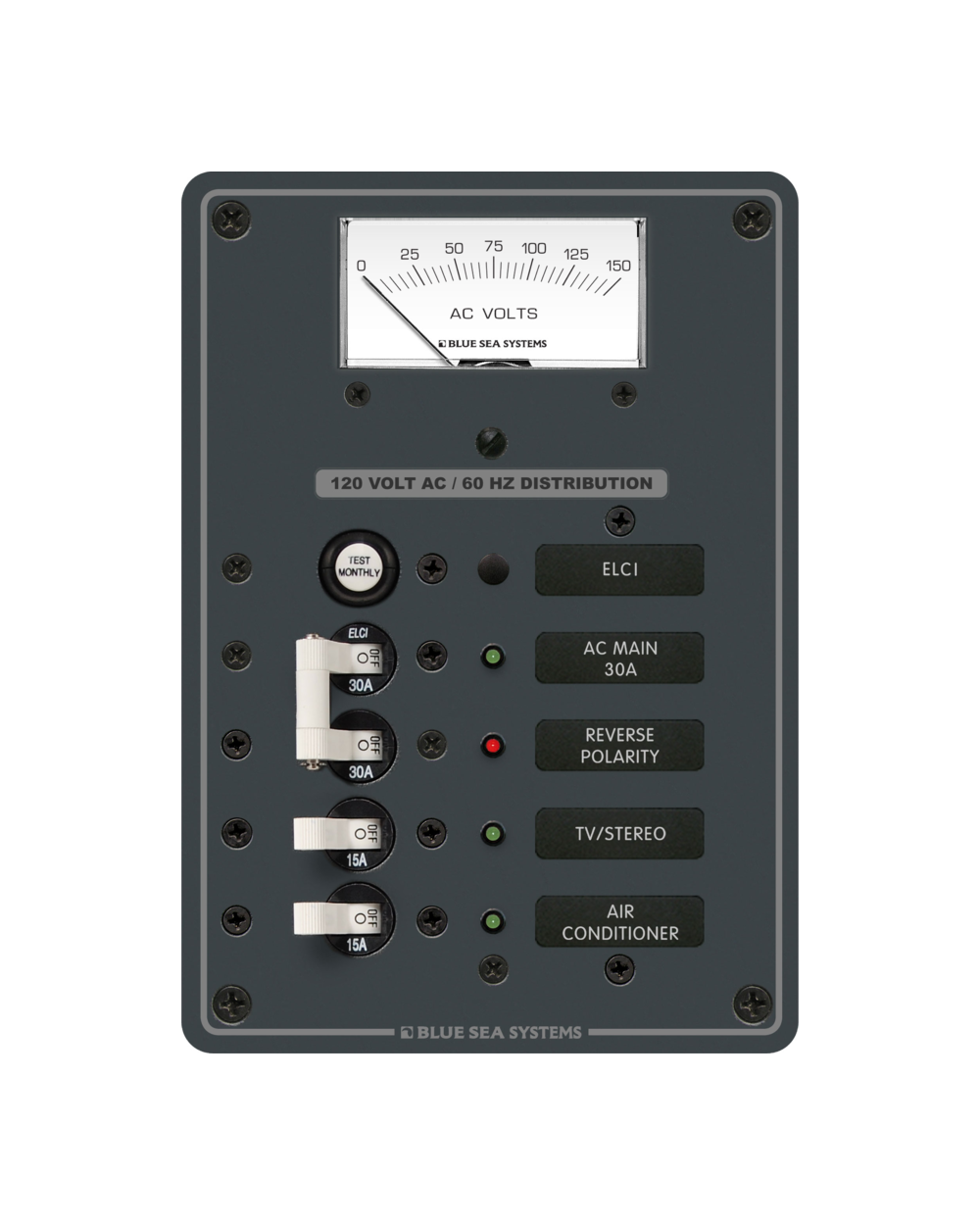 Blue Sea Systems Panel 120VAC 2pos w/ELCI Main 30A VMtr