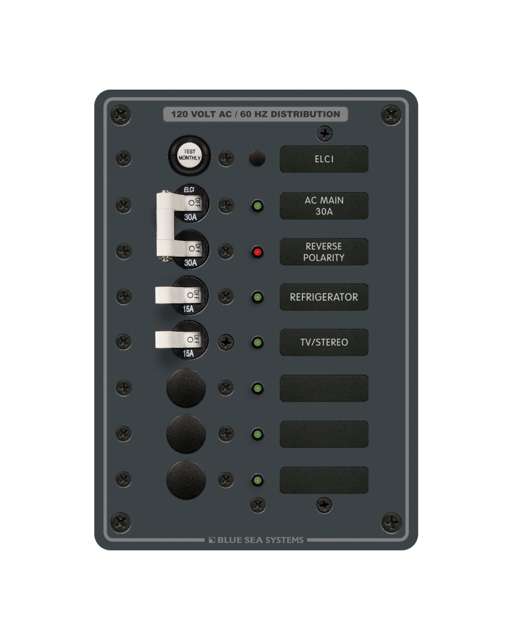 Blue Sea Systems Panel 120VAC 2pos w/ELCI Main 30A