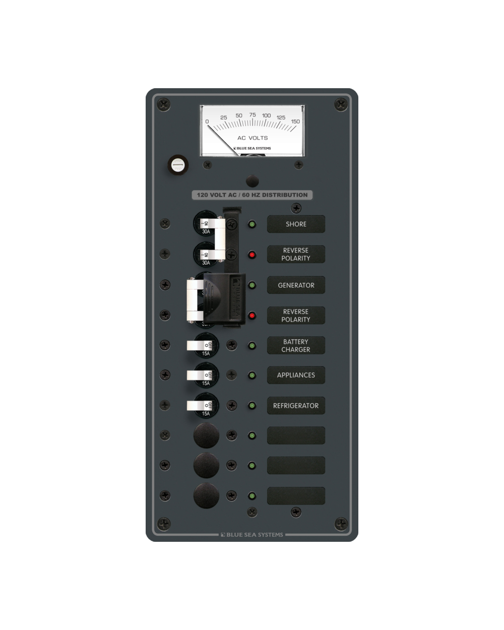 Blue Sea Systems Panel 120VAC SourceSel 10pos VMtr