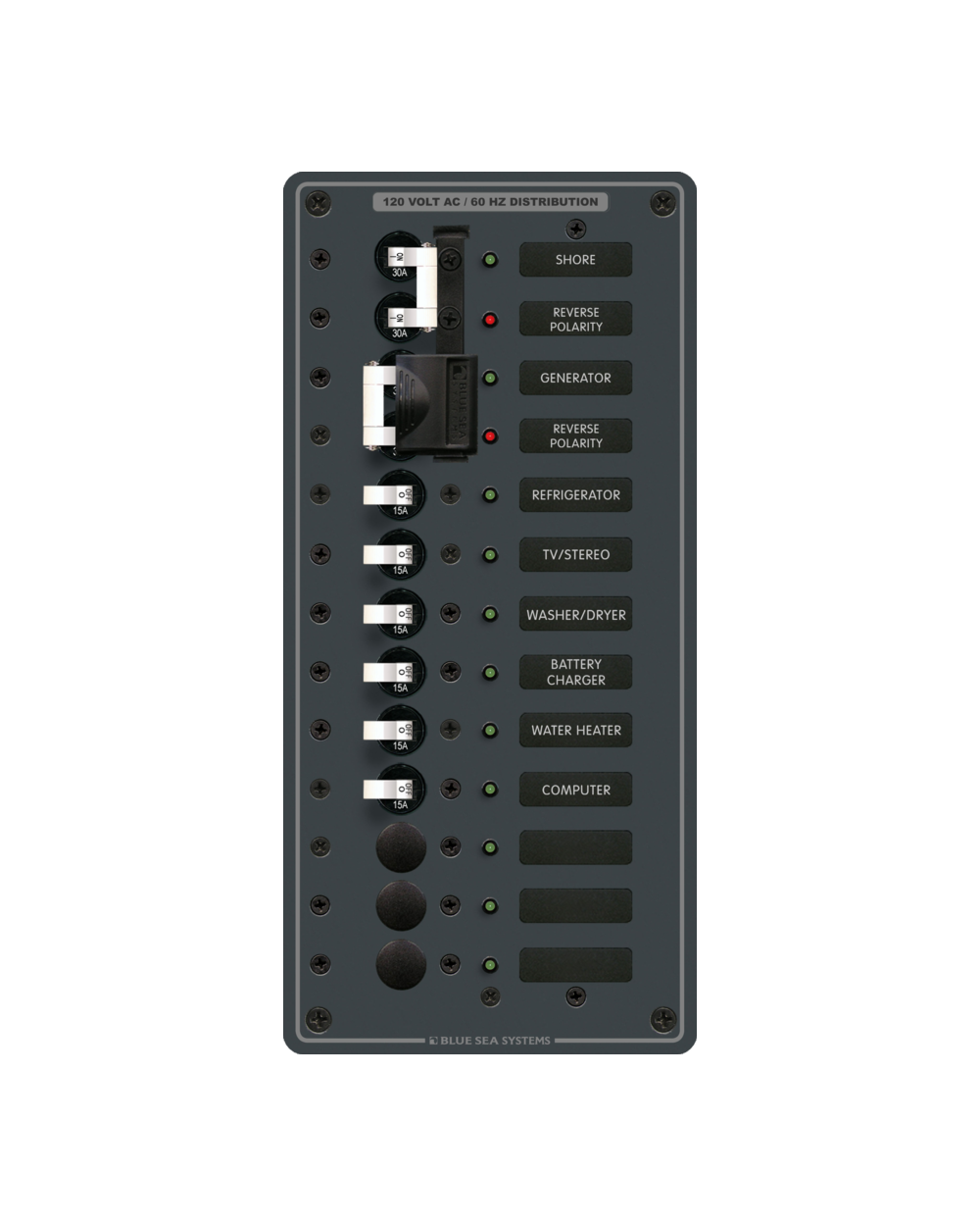 Blue Sea Systems Panel 120VAC SourceSel 9pos