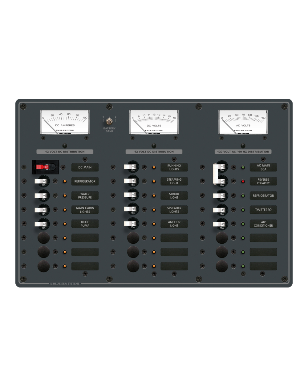 Blue Sea Systems Panel 120VAC8pos w/Mains DC16pos