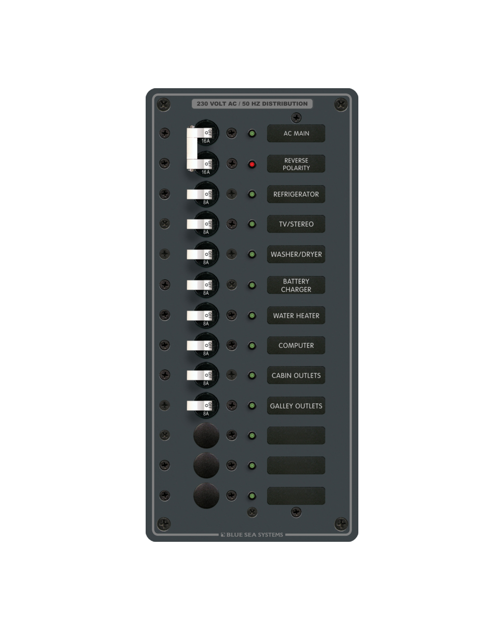 Blue Sea Systems Panel 230VAC 13pos w/Main V
