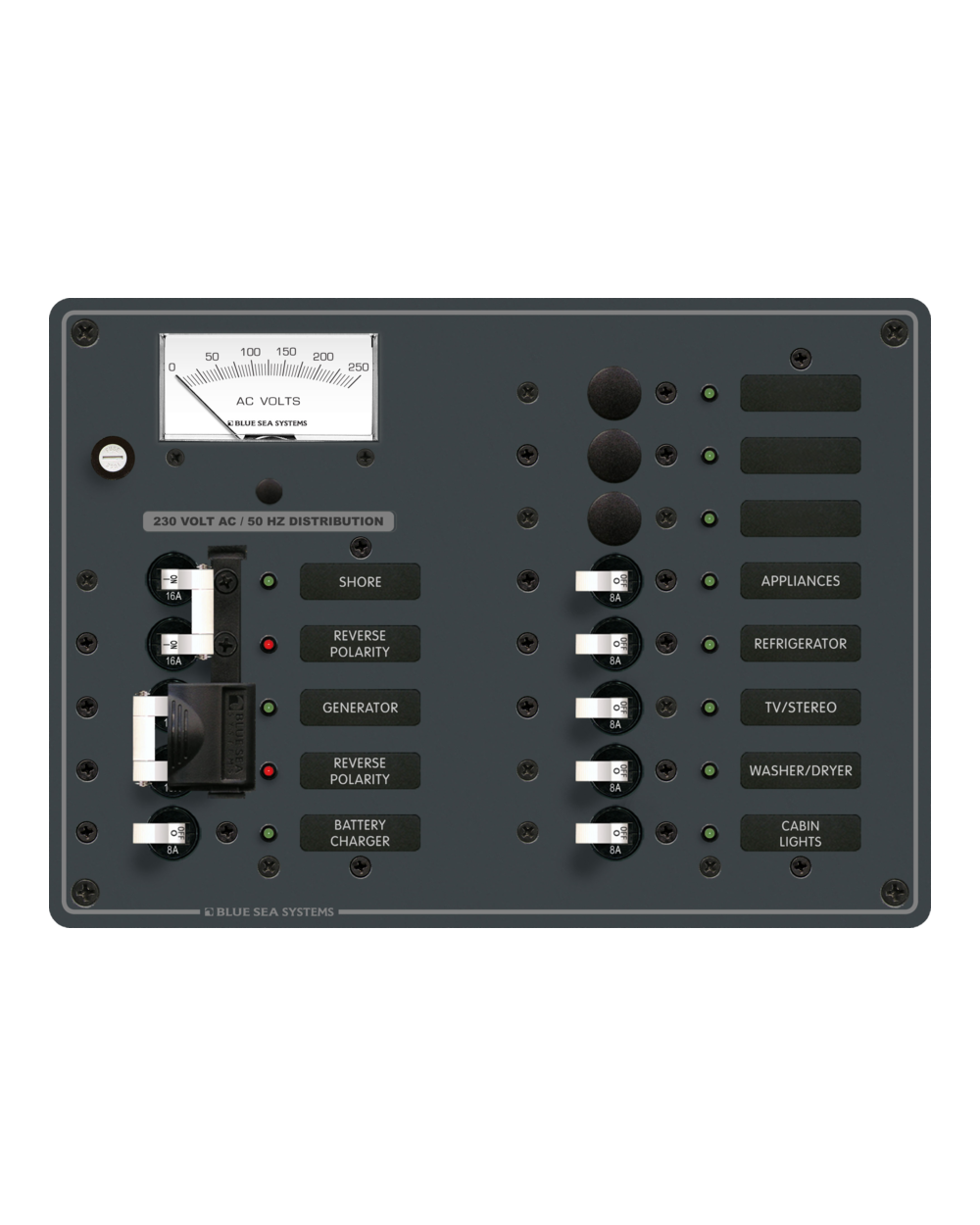 Blue Sea Systems Panel 230VAC SourceSel 9pos VMtr