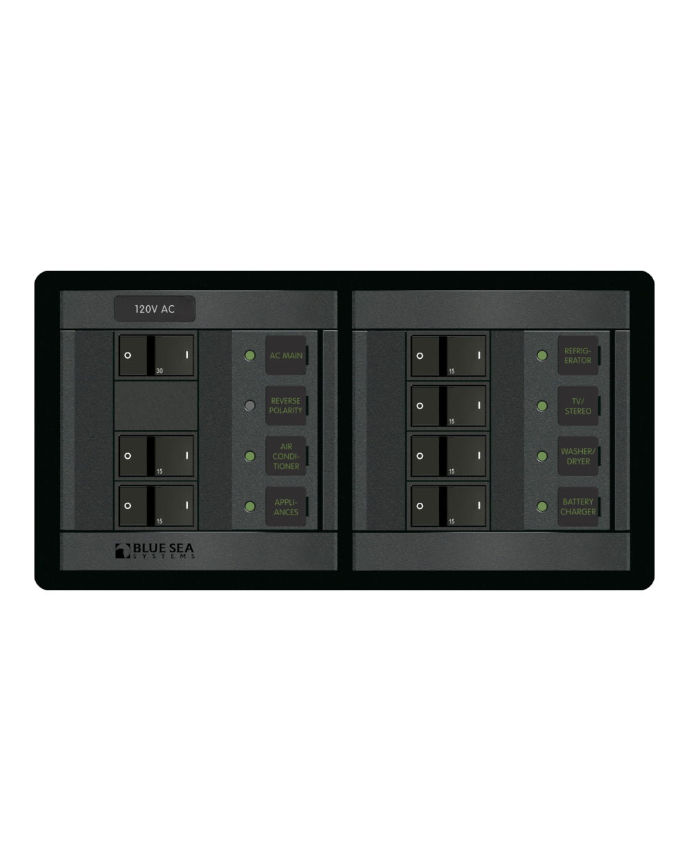 Blue Sea Systems Panel 360 120VAC 6pos w/Main FR H