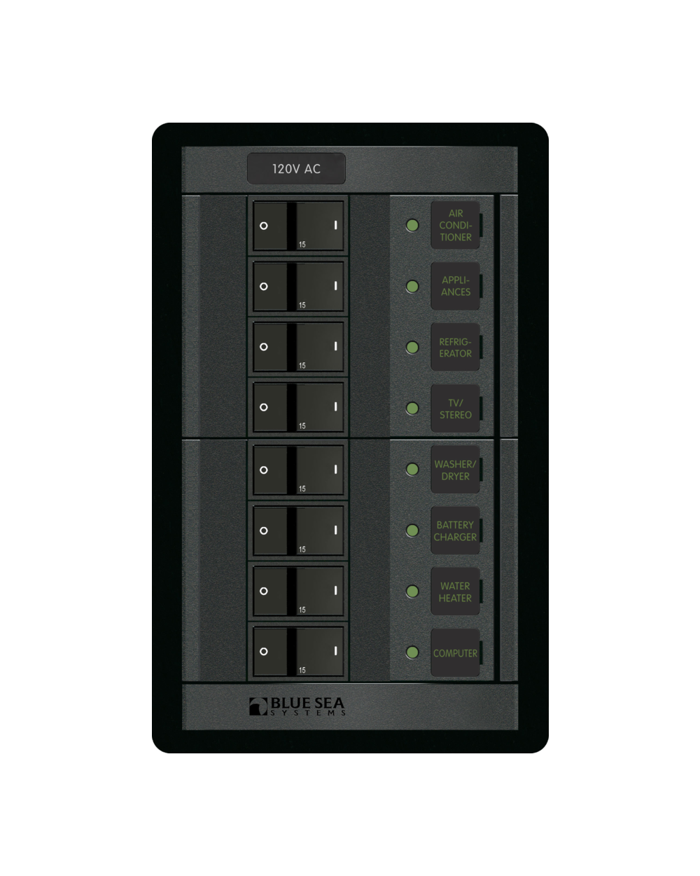 Blue Sea Systems Panel 360 120VAC 8pos RR