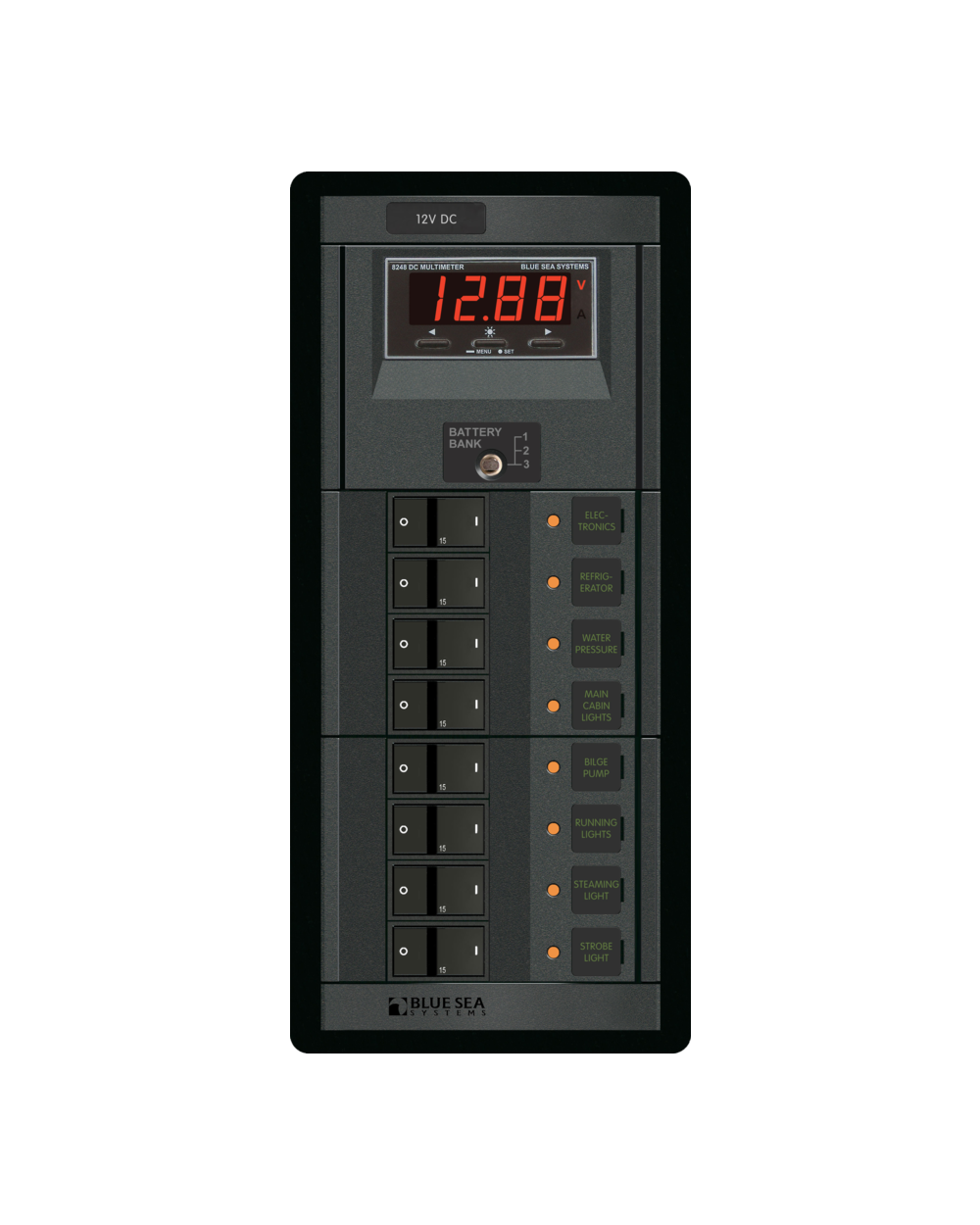 Blue Sea Systems Panel 360 12VDC 8pos DMM FR
