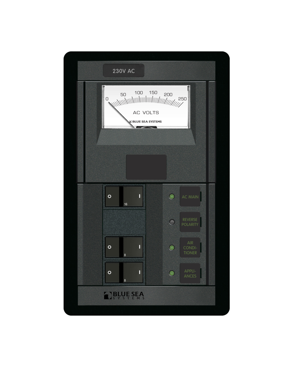 Blue Sea Systems Panel 360 230VAC 2pos w/Main VMtrFR