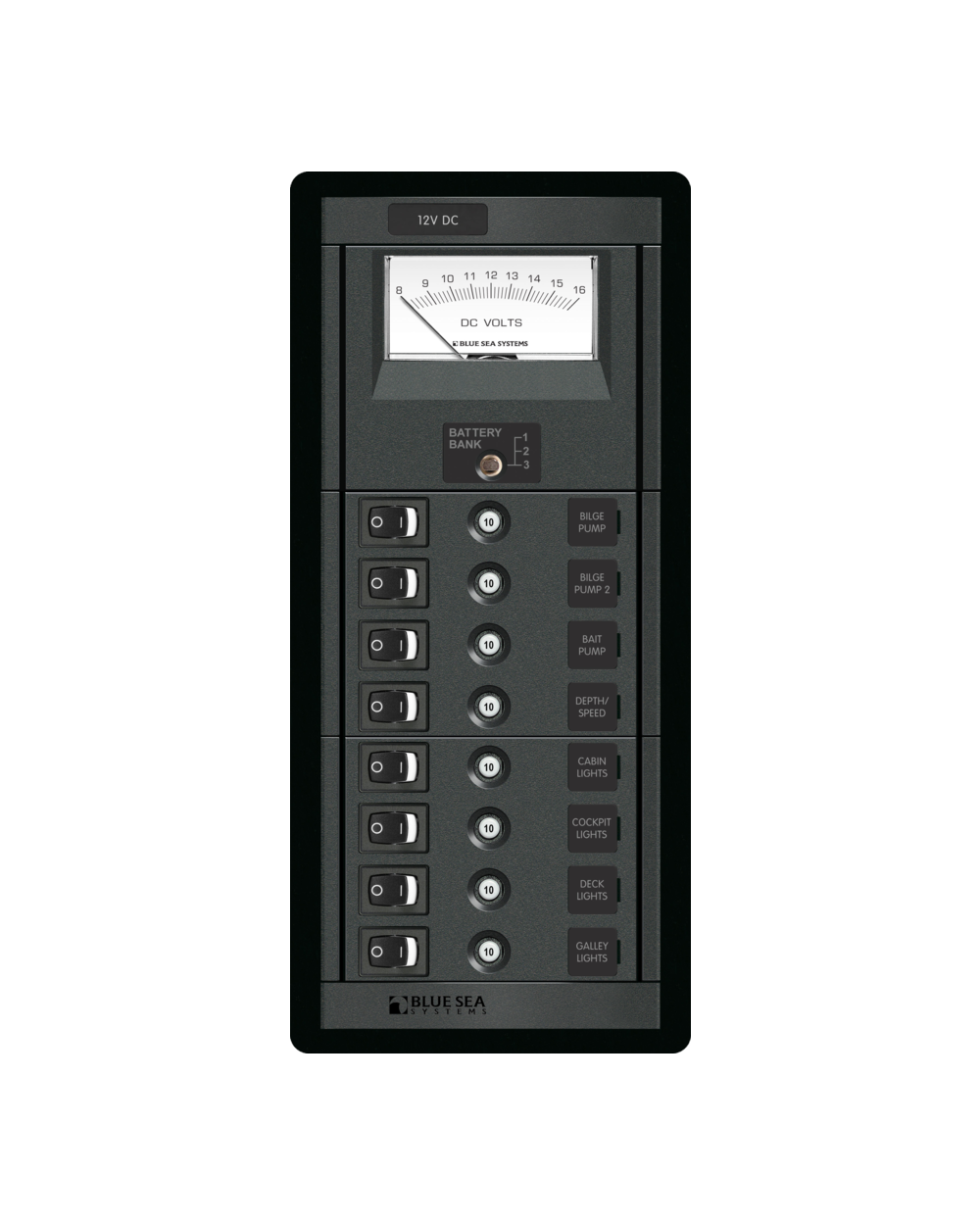 Blue Sea Systems Panel 360 DC 8pos Sw CLB VMtr V