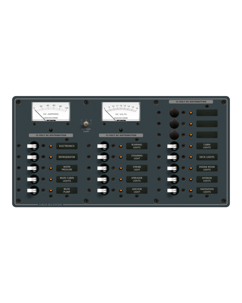 Blue Sea Systems Panel DC 18pos V/AMtr