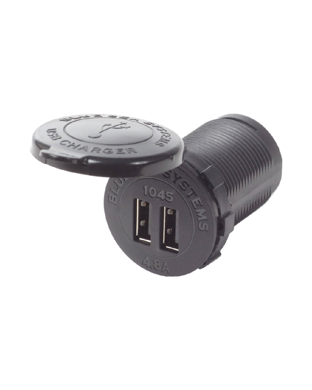 Blue Sea Systems USB uttag x2 (svart). 12/24V, 4.8A. Rund
